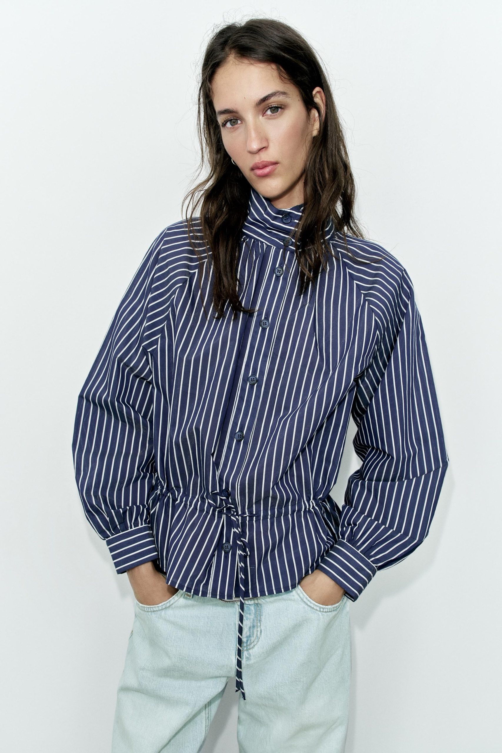 STRIPED HIGH NECK SHIRT