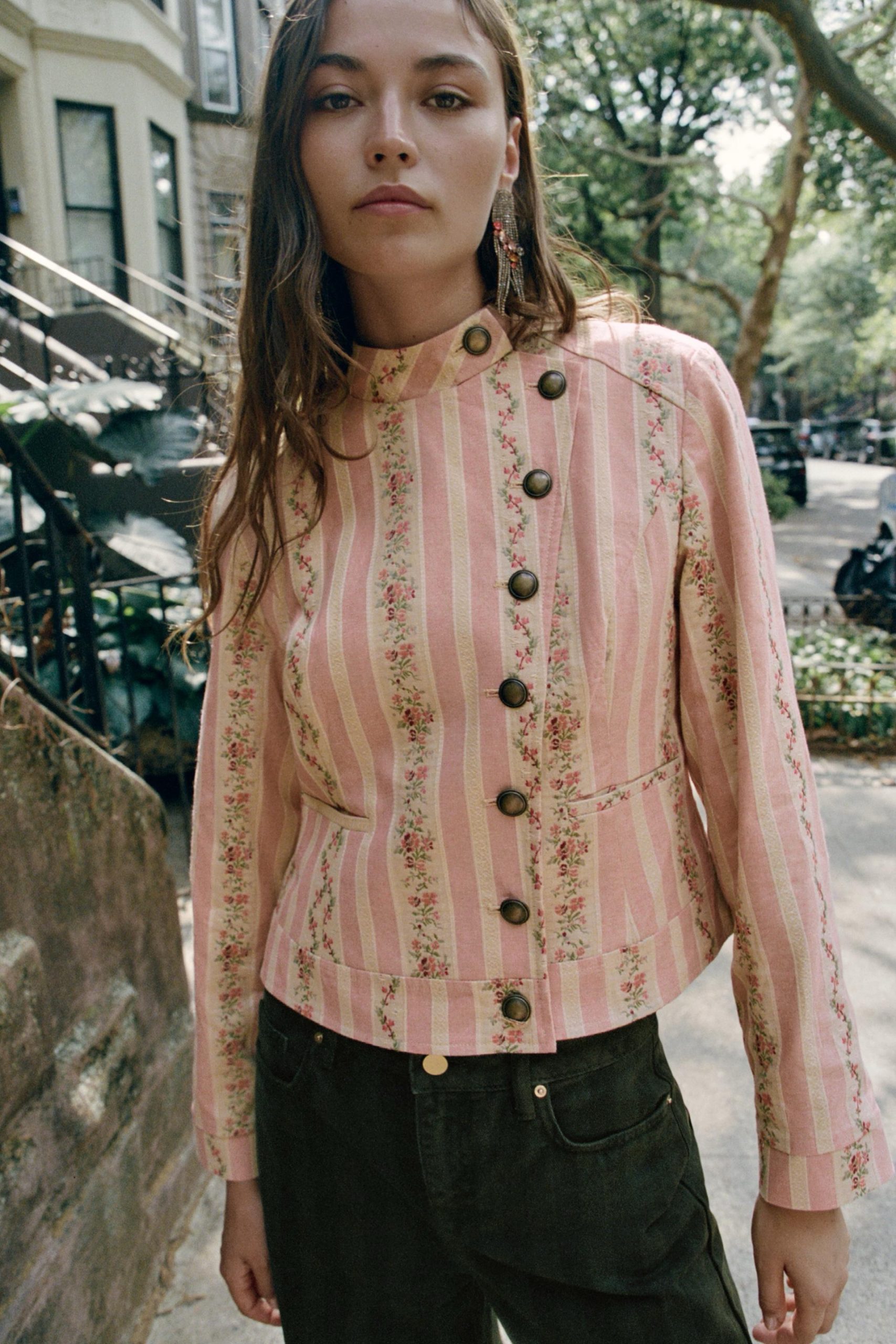 FLORAL STRIPED JACQUARD JACKET