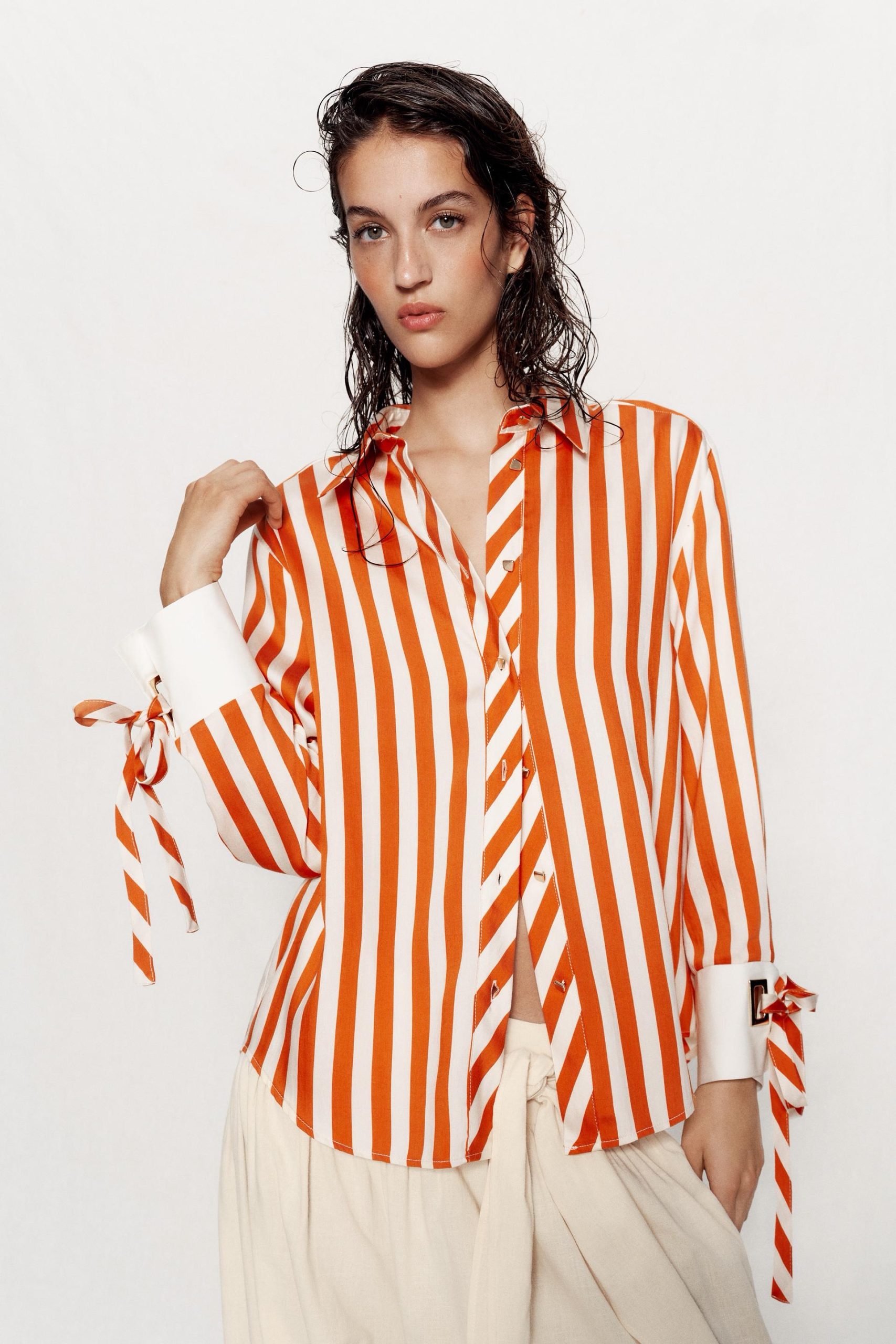STRIPED SHIRT WITH BOWS